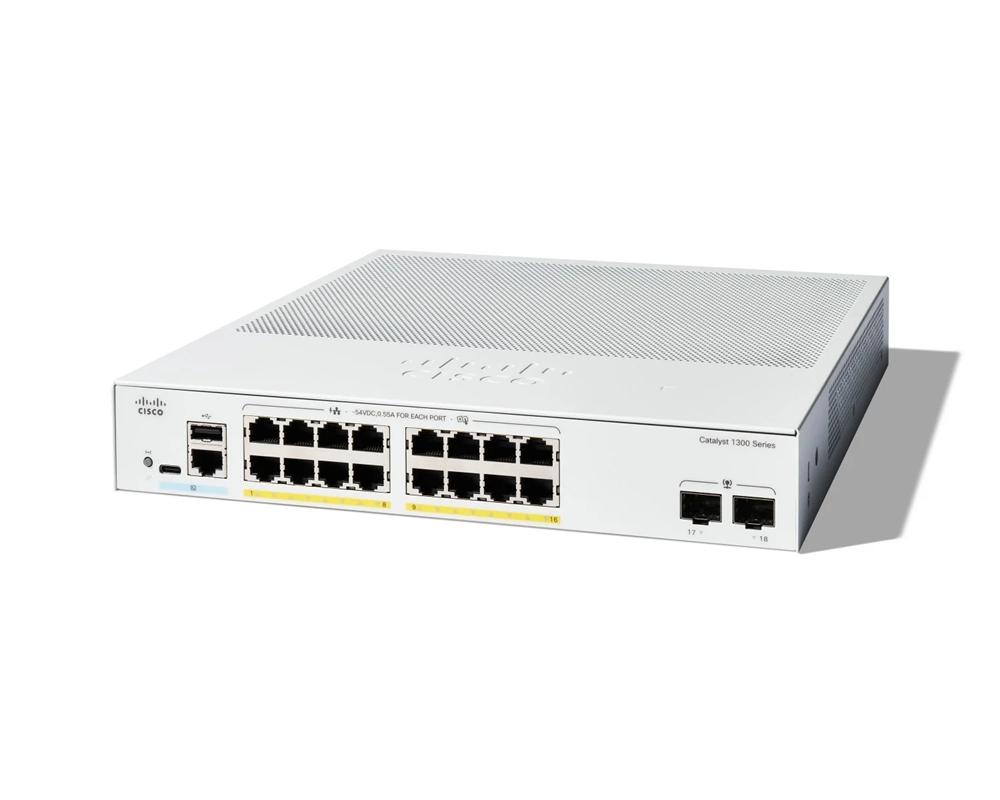 Cisco Catalyst C1300-16FP-2G 16x GbE PoE+ LAN 2x GbE SFP port L3 menedzselhető PoE switch