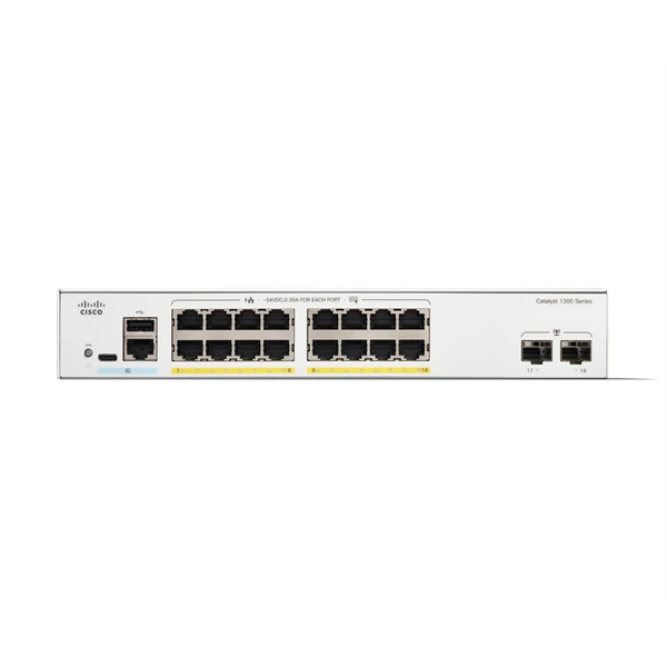 Cisco Catalyst C1300-16FP-2G 16x GbE PoE+ LAN 2x GbE SFP port L3 menedzselhető PoE switch