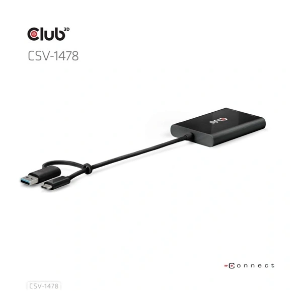 Club3D CSV-1478 USB Type-C/USB Type-A - 2x DisplayPort(4K60Hz) adapter