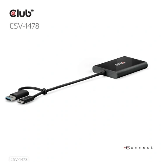Club3D CSV-1478 USB Type-C/USB Type-A - 2x DisplayPort(4K60Hz) adapter