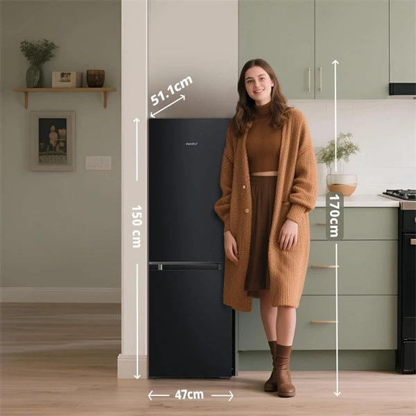 Comfee RCB169DK2E alulfagyasztós hűtőszekrény, Fekete, 174 Liter, Hűtőtér 115 Liter, Fagyasztótér 59 liter