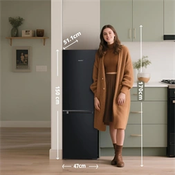 Comfee RCB169DK2E alulfagyasztós hűtőszekrény, Fekete, 174 Liter, Hűtőtér 115 Liter, Fagyasztótér 59 liter