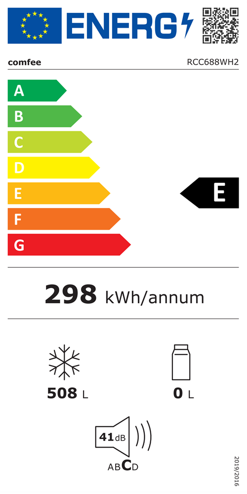 Comfee RCC688WH2 fehér, Hűtő:L, Fagyasztó:508L, fagyasztóláda
