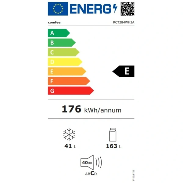 Comfee RCT284WH2A fehér, felülfagyasztós, Hűtő:163L, Fagyasztó:41L, hűtőszekrény (Újszerű)