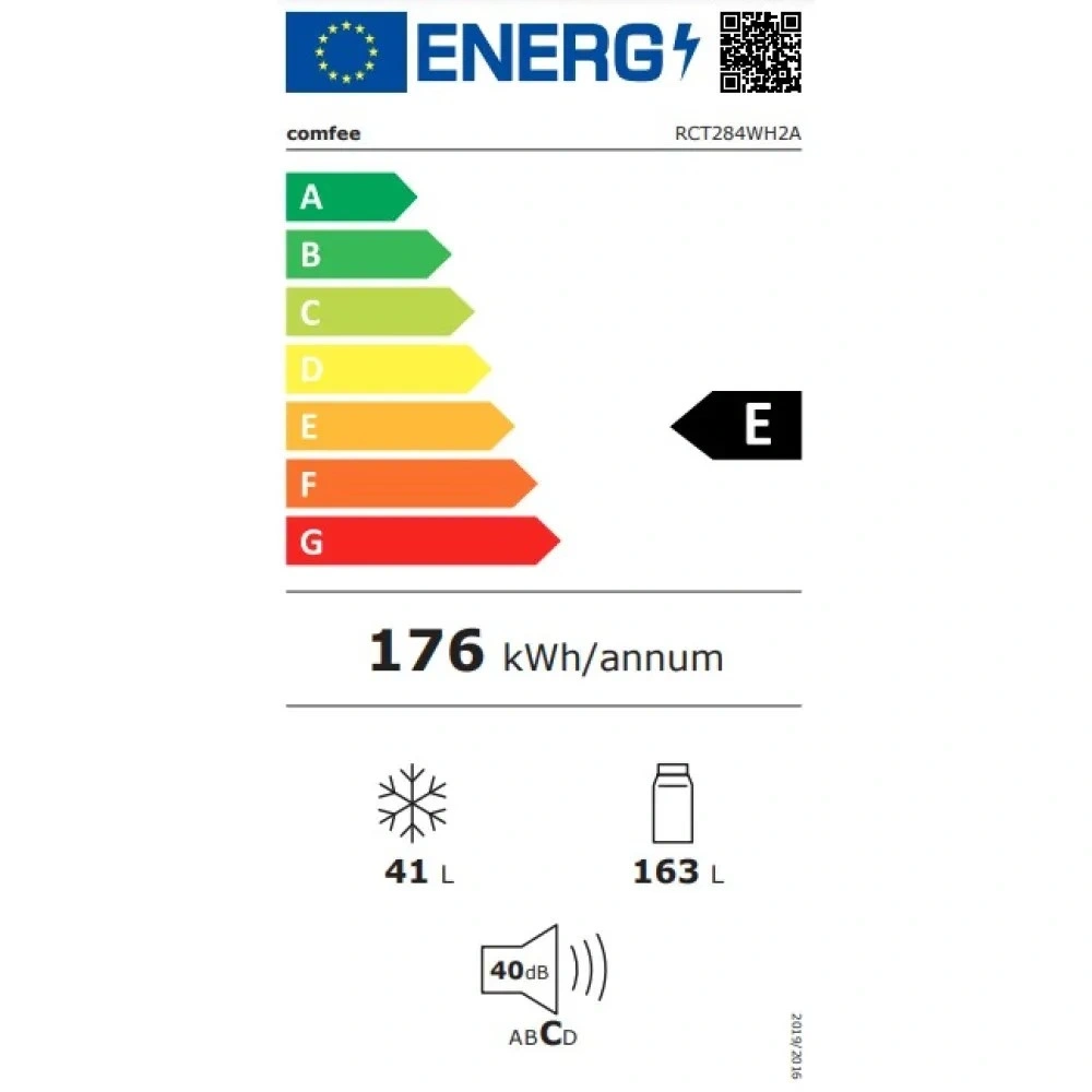 Comfee RCT284WH2A fehér, felülfagyasztós, Hűtő:163L, Fagyasztó:41L, hűtőszekrény (Újszerű)