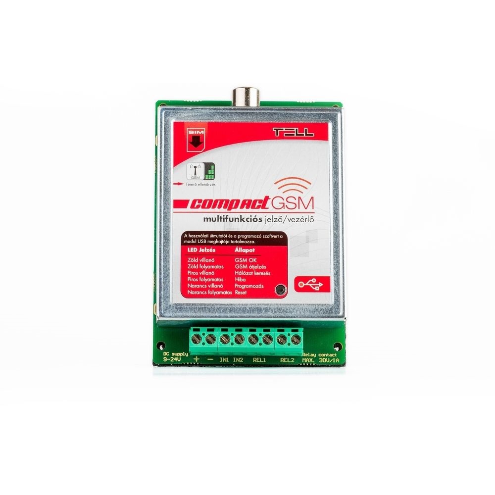 Compact GSM II - GSM alapú kontaktvezérelt kommunikátor/2 NO/NC kontaktusbemenet/ 2 NO relékimenet