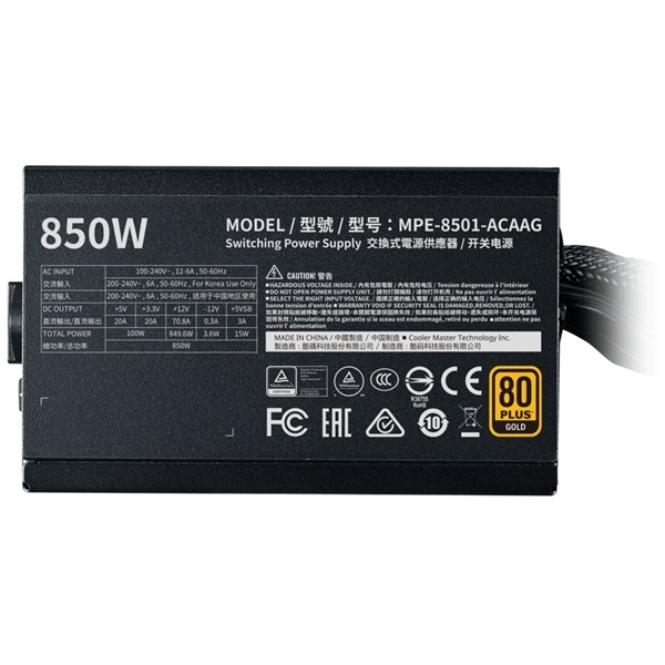 Cooler Master MWE 850W 80+ Gold - V2 12cm ventillátorral dobozos tápegység