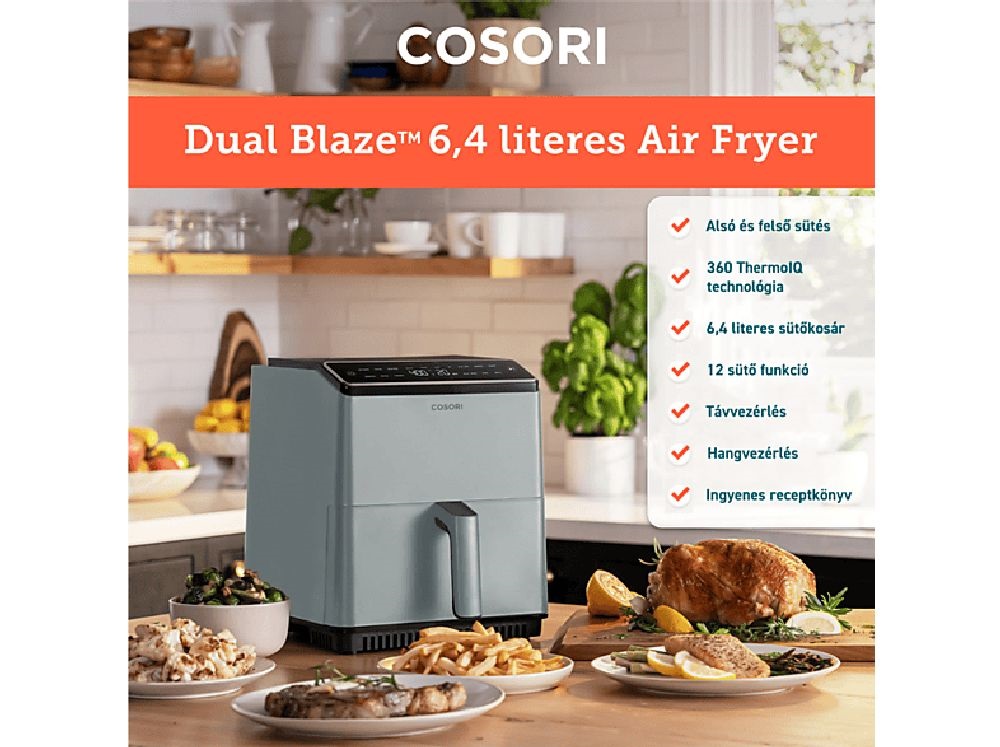 Cosori CAF-P583S-AEUR Dual Blaze szürke 6,4 L forrólevegős sütő