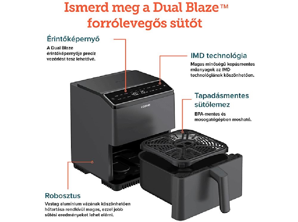 Cosori CAF-P583S-AEUR Dual Blaze szürke 6,4 L forrólevegős sütő