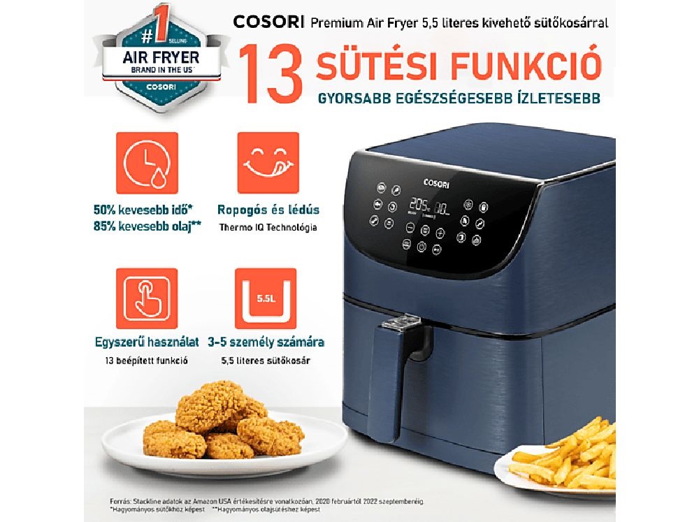 Cosori CP158-AF-RXL Premium kék 5,5 L forrólevegős sütő