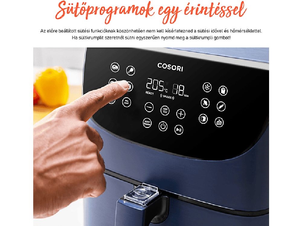 Cosori CP158-AF-RXL Premium kék 5,5 L forrólevegős sütő