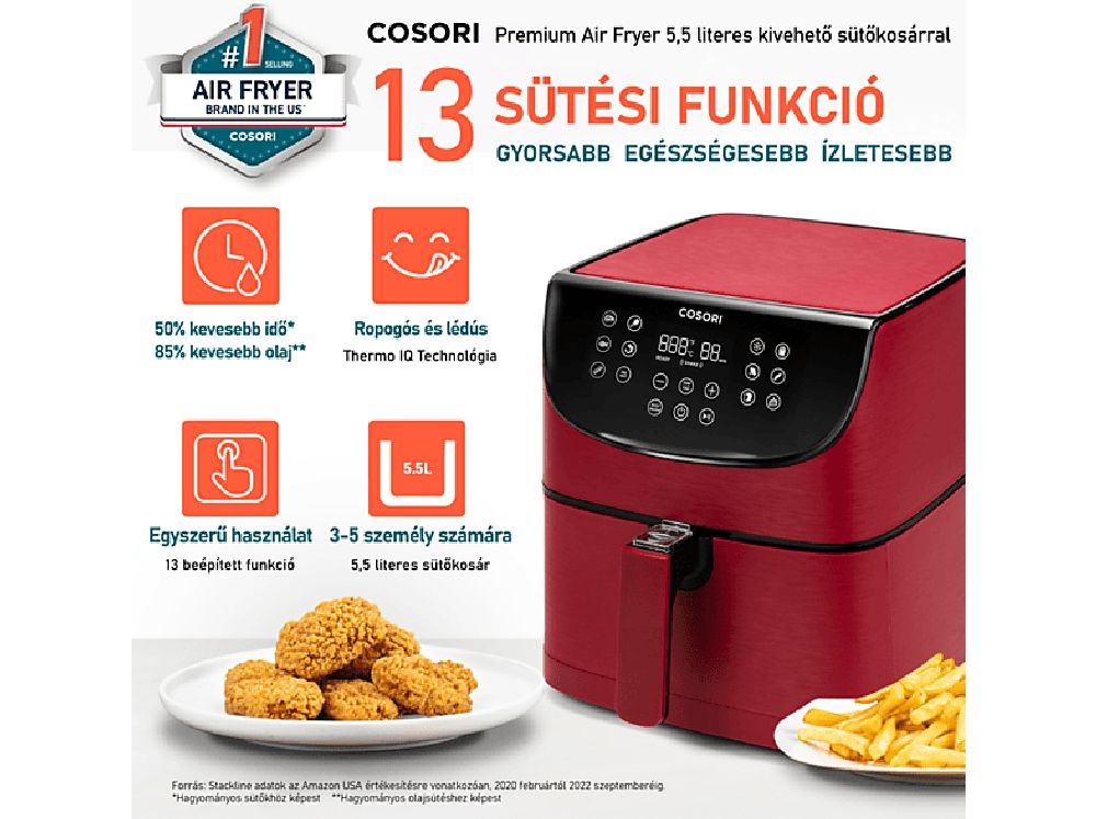 Cosori CP158-AF-RXR Premium piros 5,5 L forrólevegős sütő
