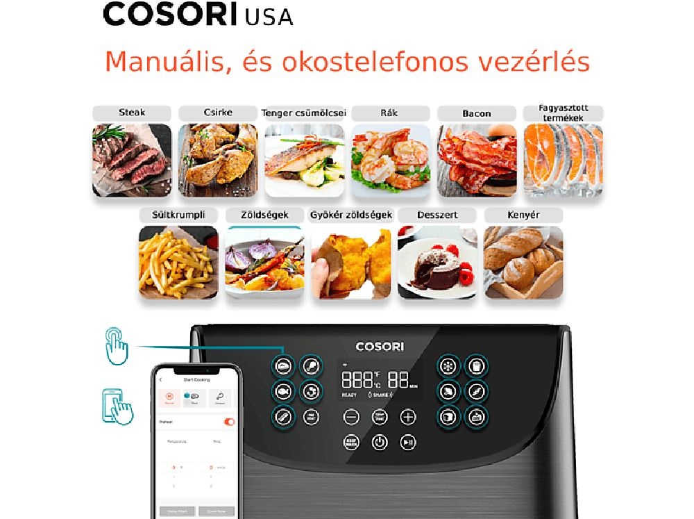 Cosori CS158-AF-RXB Premium Smart fekete 5,5 L forrólevegős sütő