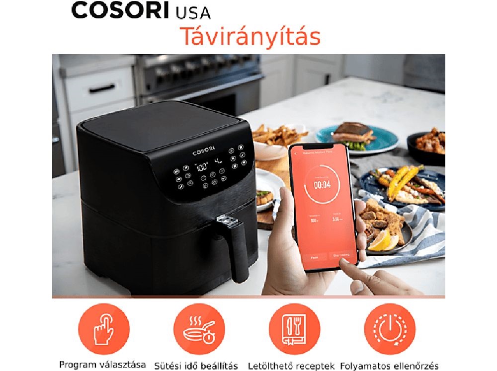 Cosori CS158-AF-RXB Premium Smart fekete 5,5 L forrólevegős sütő