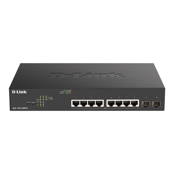 D-Link DGS-1100-10MPV2/E 8port GbE LAN 2x GbE SFP port PoE Smart switch