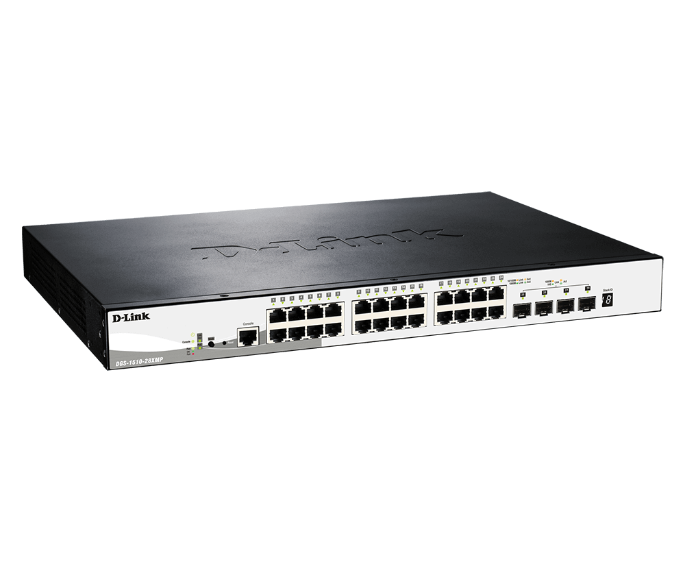 D-Link DGS-1510-28XMP/E 24xGbE PoE LAN 4x10GbE SFP+ port Smart menedzselhető PoE switch