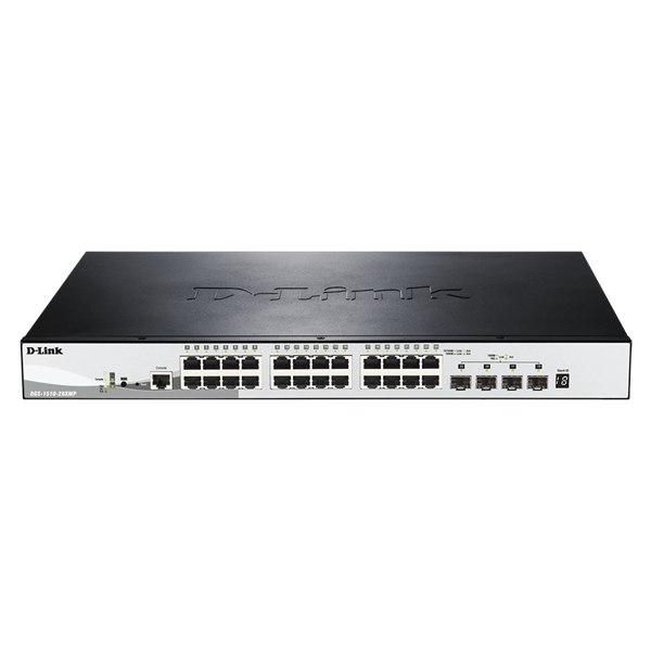 D-Link DGS-1510-28XMP/E 24xGbE PoE LAN 4x10GbE SFP+ port Smart menedzselhető PoE switch