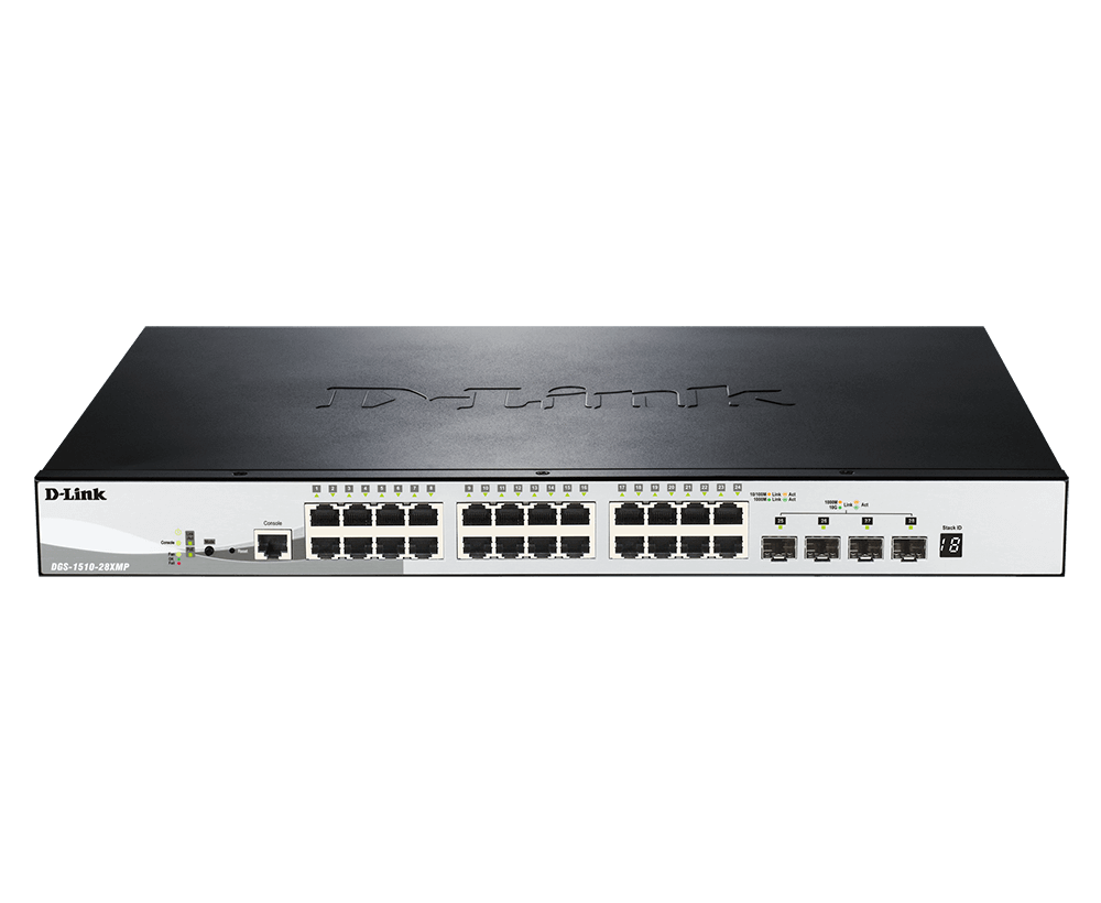 D-Link DGS-1510-28XMP/E 24xGbE PoE LAN 4x10GbE SFP+ port Smart menedzselhető PoE switch