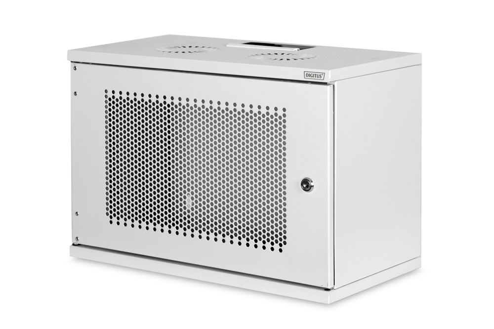 DIGITUS 19" 7U 370x540x400mm lapraszerelt perforált ajtós szürke fali rack szekrény
