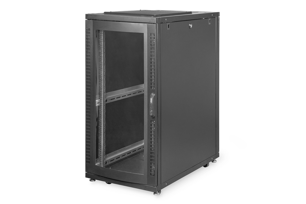 DIGITUS Server Rack Unique 19" 26U 1340x600x1000mm plexi üveg ajtós fekete álló szerver rack szekrény