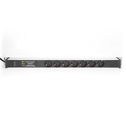 DIGITUS 1U PDU 230V 16A 7xCEE 7/3 aljzat CEE7/7 csatlakozó túlfeszültség védelemmel és vonalszűrővel 2M elosztósor