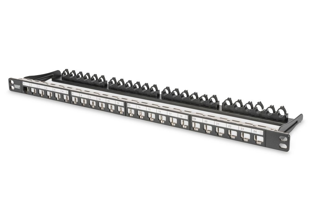 DIGITUS 24port 19" 0,5U fekete moduláris üres Patch Panel