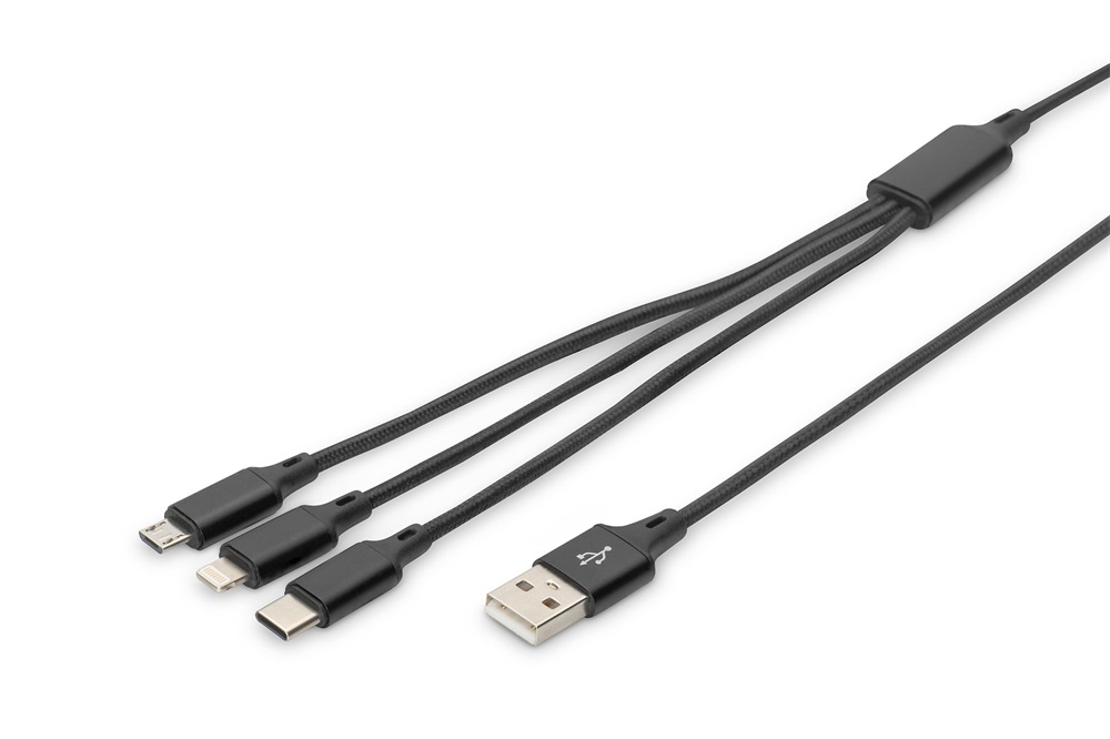 DIGITUS 3 az 1-ben USB type A - micro USB - USB type-C - Lightning töltőkábel 1m