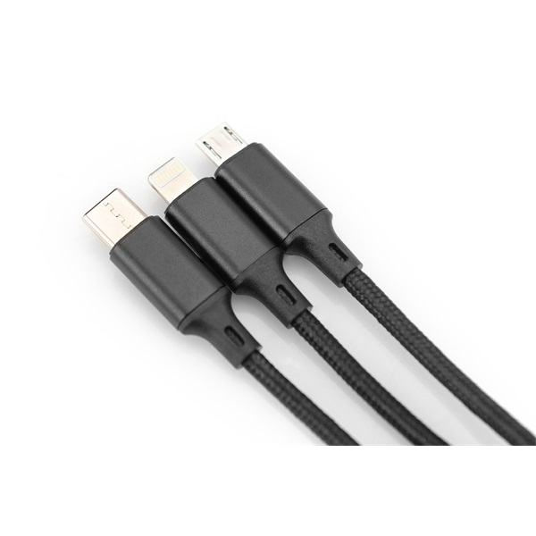DIGITUS 3 az 1-ben USB type A - micro USB - USB type-C - Lightning töltőkábel 1m