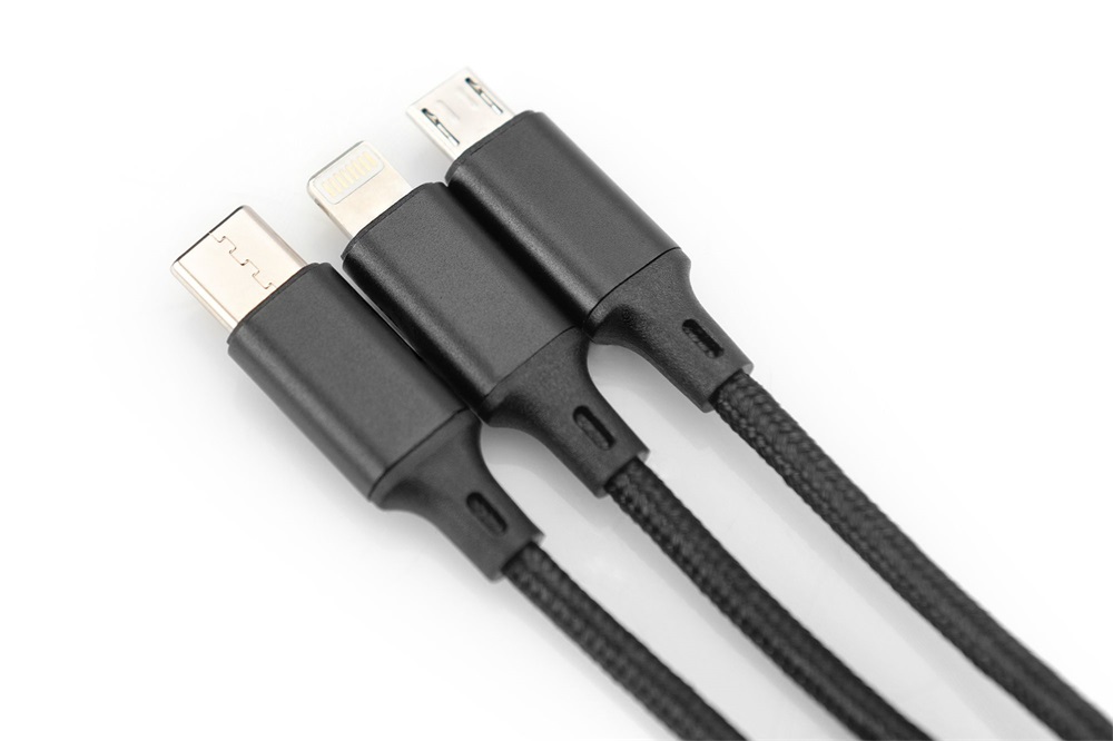 DIGITUS 3 az 1-ben USB type A - micro USB - USB type-C - Lightning töltőkábel 1m