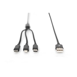 DIGITUS 3 az 1-ben USB type A - micro USB - USB type-C - Lightning töltőkábel 1m