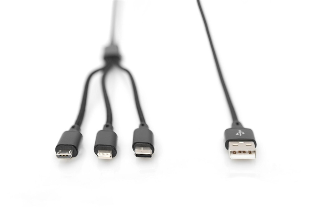 DIGITUS 3 az 1-ben USB type A - micro USB - USB type-C - Lightning töltőkábel 1m