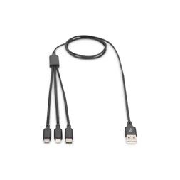 DIGITUS 3 az 1-ben USB type A - micro USB - USB type-C - Lightning töltőkábel 1m
