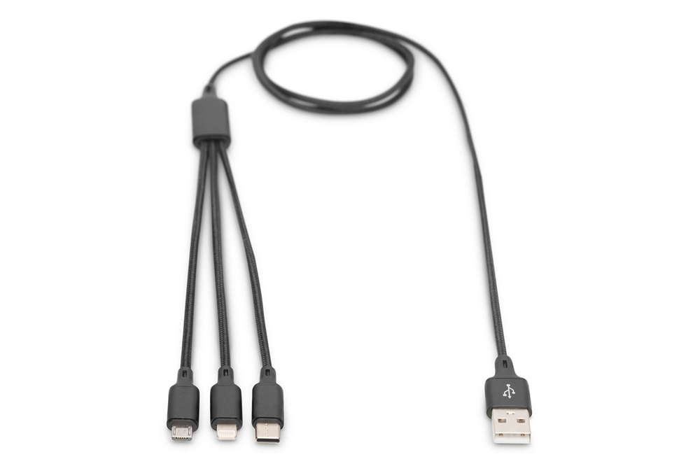 DIGITUS 3 az 1-ben USB type A - micro USB - USB type-C - Lightning töltőkábel 1m