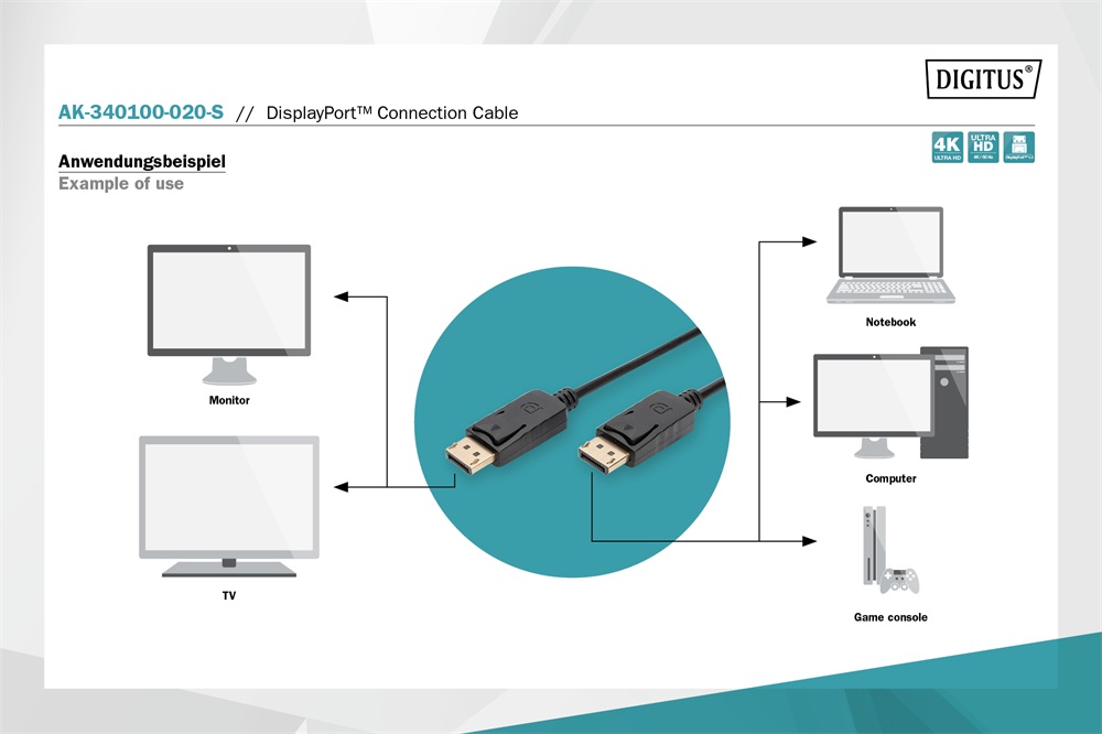 DIGITUS AK-340100-020-S 4K Display port 2m kábel