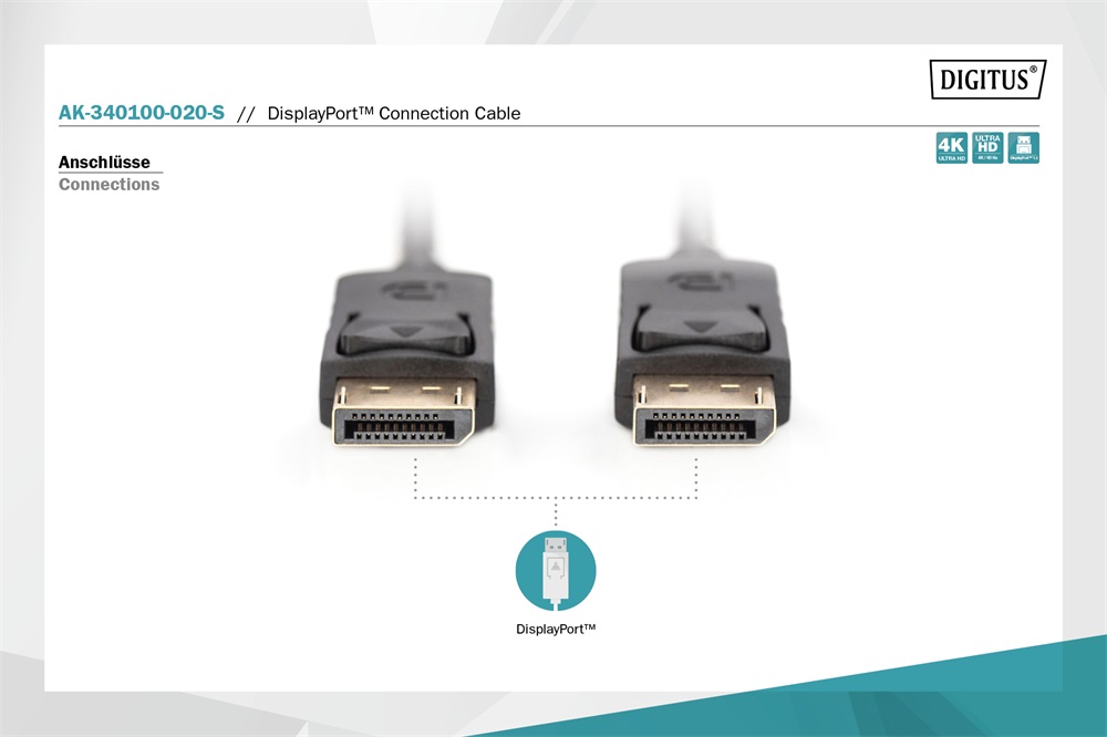 DIGITUS AK-340100-020-S 4K Display port 2m kábel