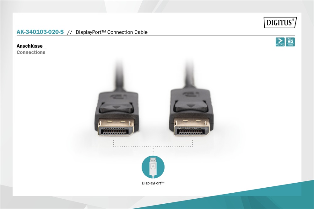 DIGITUS AK-340103-020-S FullHD Display port 2m kábel
