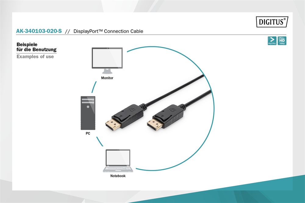 DIGITUS AK-340103-020-S FullHD Display port 2m kábel