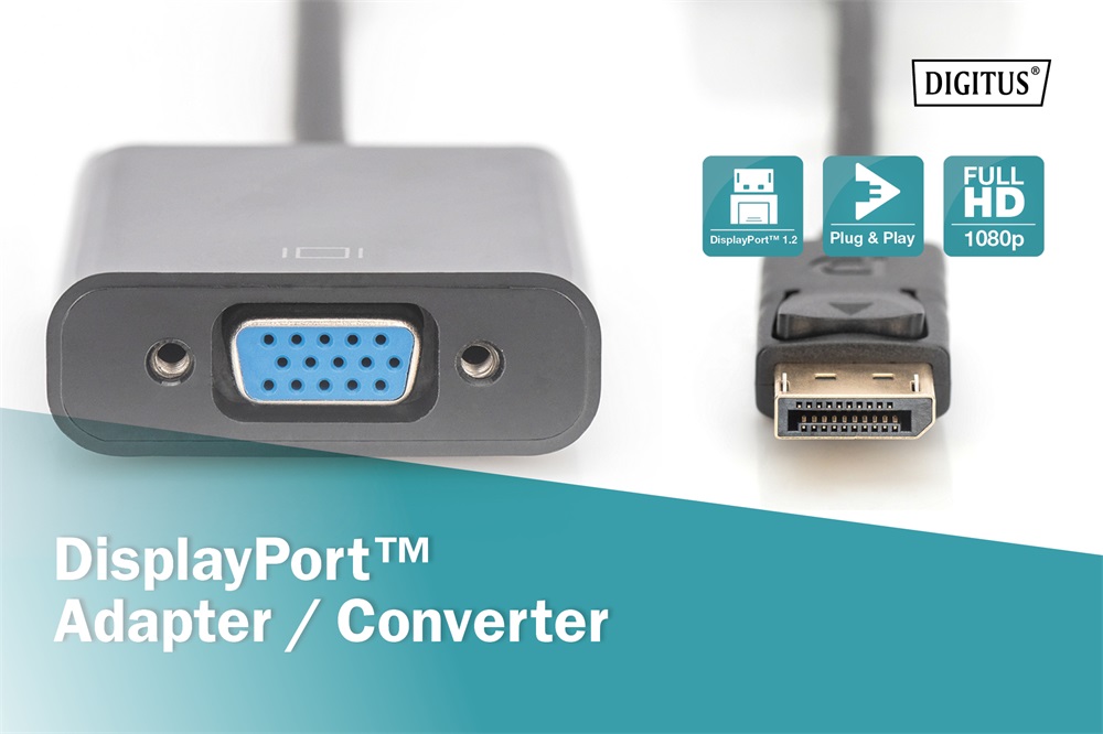 DIGITUS AK-340403-001-S VGA - Display port 0,15m átalakító kábel