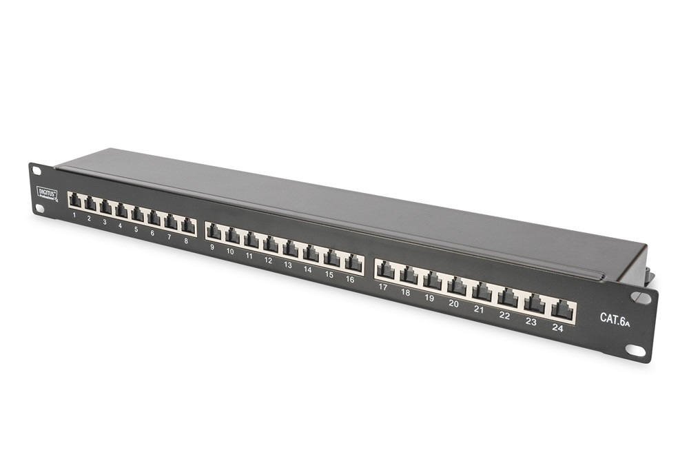 DIGITUS CAT6A 24port 19" 1U kompakt fekete árnyékolt Patch Panel