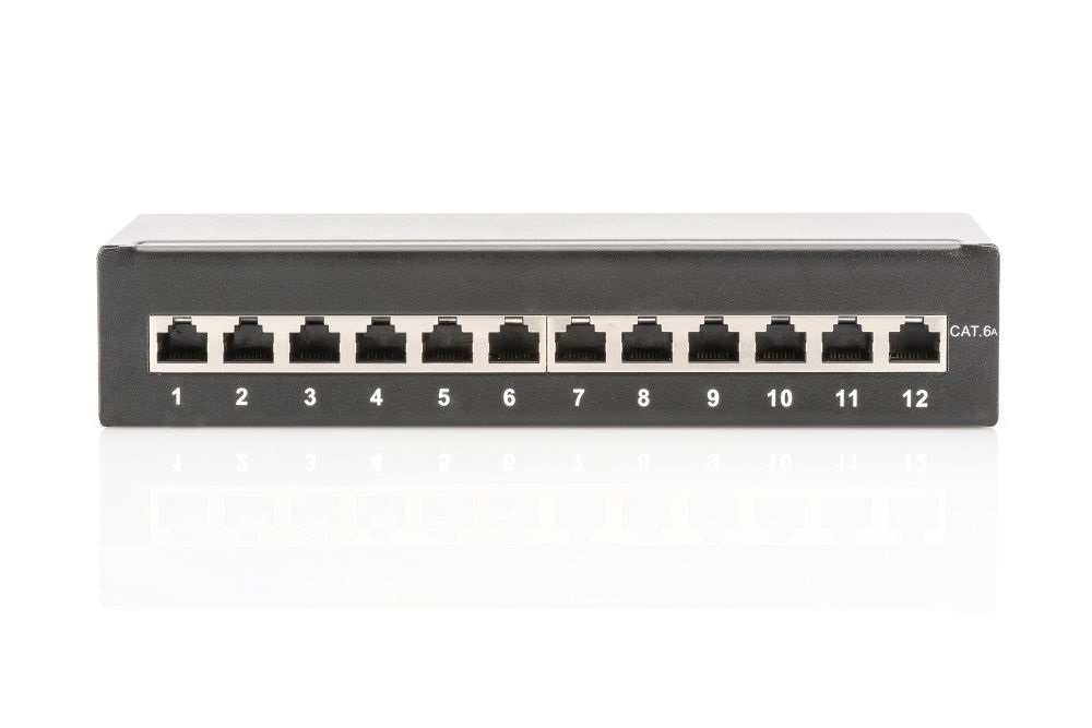 DIGITUS CAT6A HD 12port asztali fekete árnyékolt patch panel