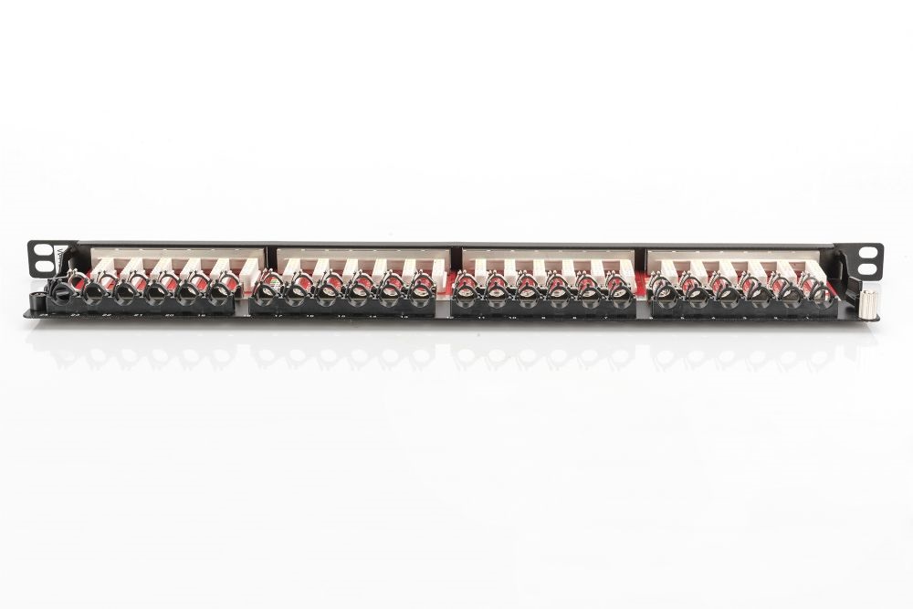 DIGITUS CAT6A HD 24port 19" 0,5U kompakt fekete árnyékolt Patch Panel