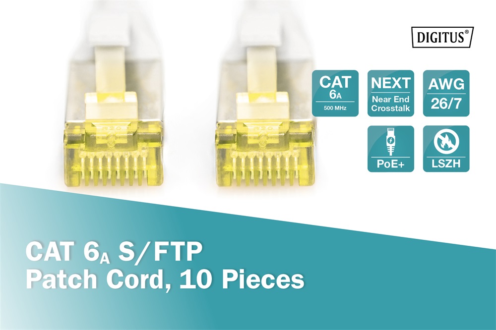 DIGITUS Cat.6A S/FTP LSZH 0,5m szürke patch kábel (10db/csomag)
