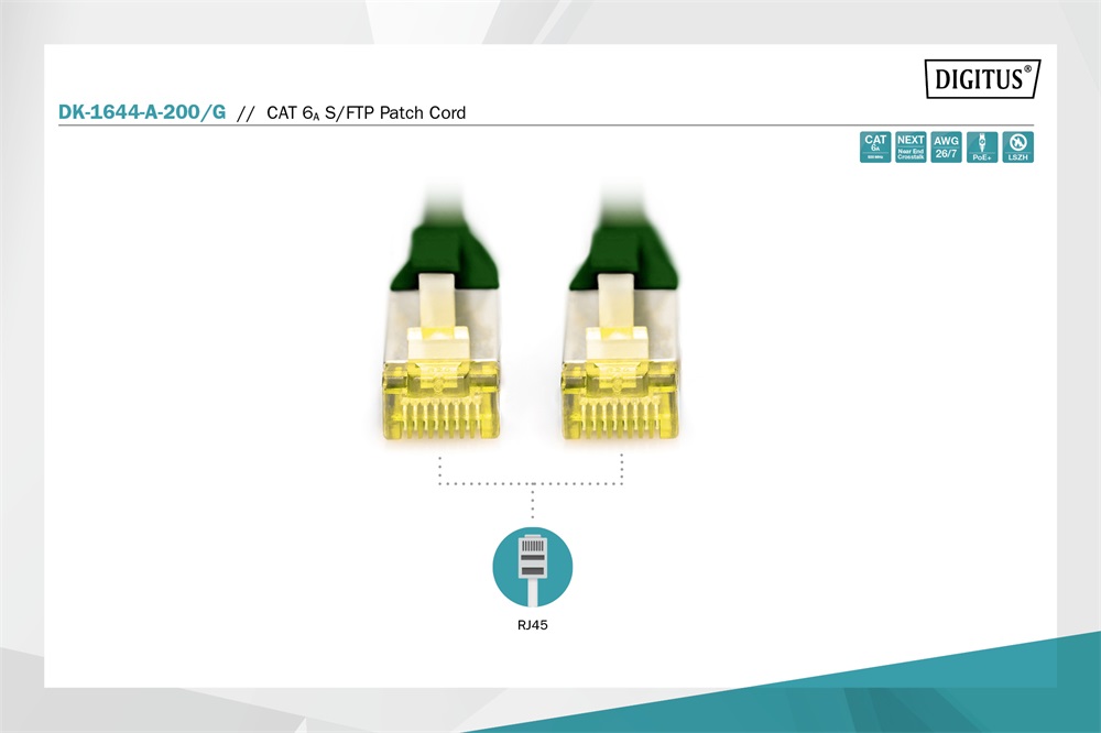 DIGITUS Cat.6A S/FTP LSZH 20m zöld patch kábel