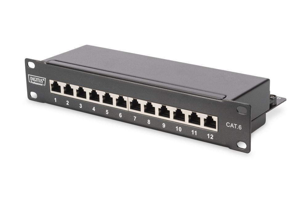 DIGITUS CAT6 12port asztali fekete árnyékolt patch panel
