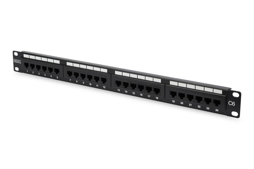 DIGITUS CAT6 24port 19" 1U kompakt fekete árnyékolatlan Patch Panel