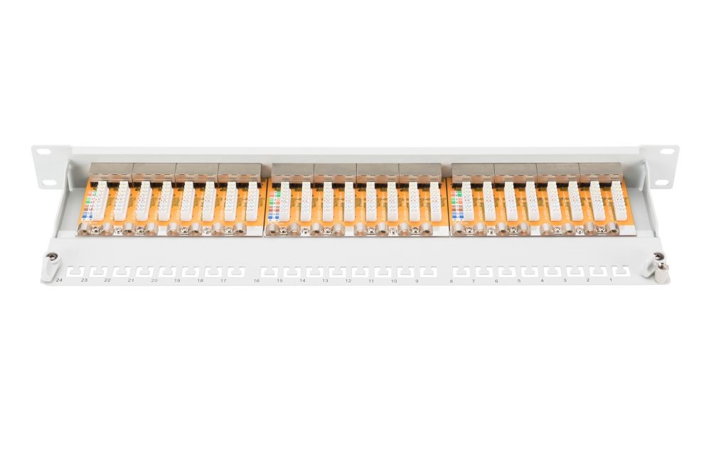 DIGITUS CAT6 24port 19" 1U kompakt szürke árnyékolt Patch Panel