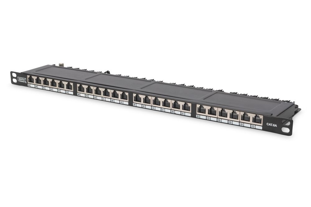 DIGITUS CAT6 HD 24port 19" 0,5U kompakt fekete árnyékolt Patch Panel