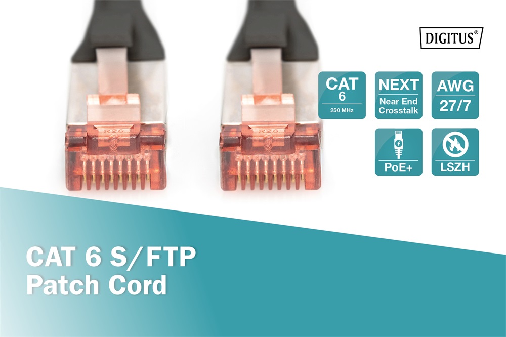 DIGITUS Cat.6 S/FTP LSZH 0,5m fekete patch kábel