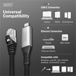 DIGITUS Cat.6A 1GbE RJ45 S/FTP LSZH USB 3.2 Gen1 type-C Ethernet kábel 2m