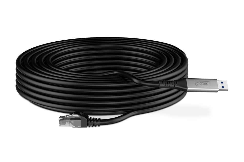 DIGITUS Cat.6A 1GbE RJ45 S/FTP LSZH USB-A 3.2 Gen1 Ethernet kábel 15m